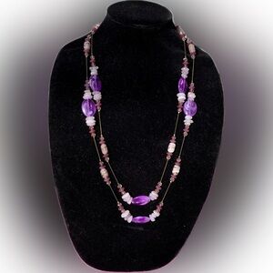 PANNEE by Panacea Elegant purple beaded freestyle Chain Necklace 54”